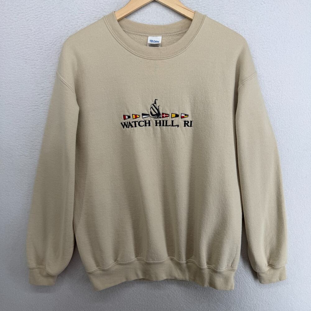 WATCH HILL Sweatshirt Mens M Rhode Island Westerly East Beach Pullover Beige - Picture 2 of 12